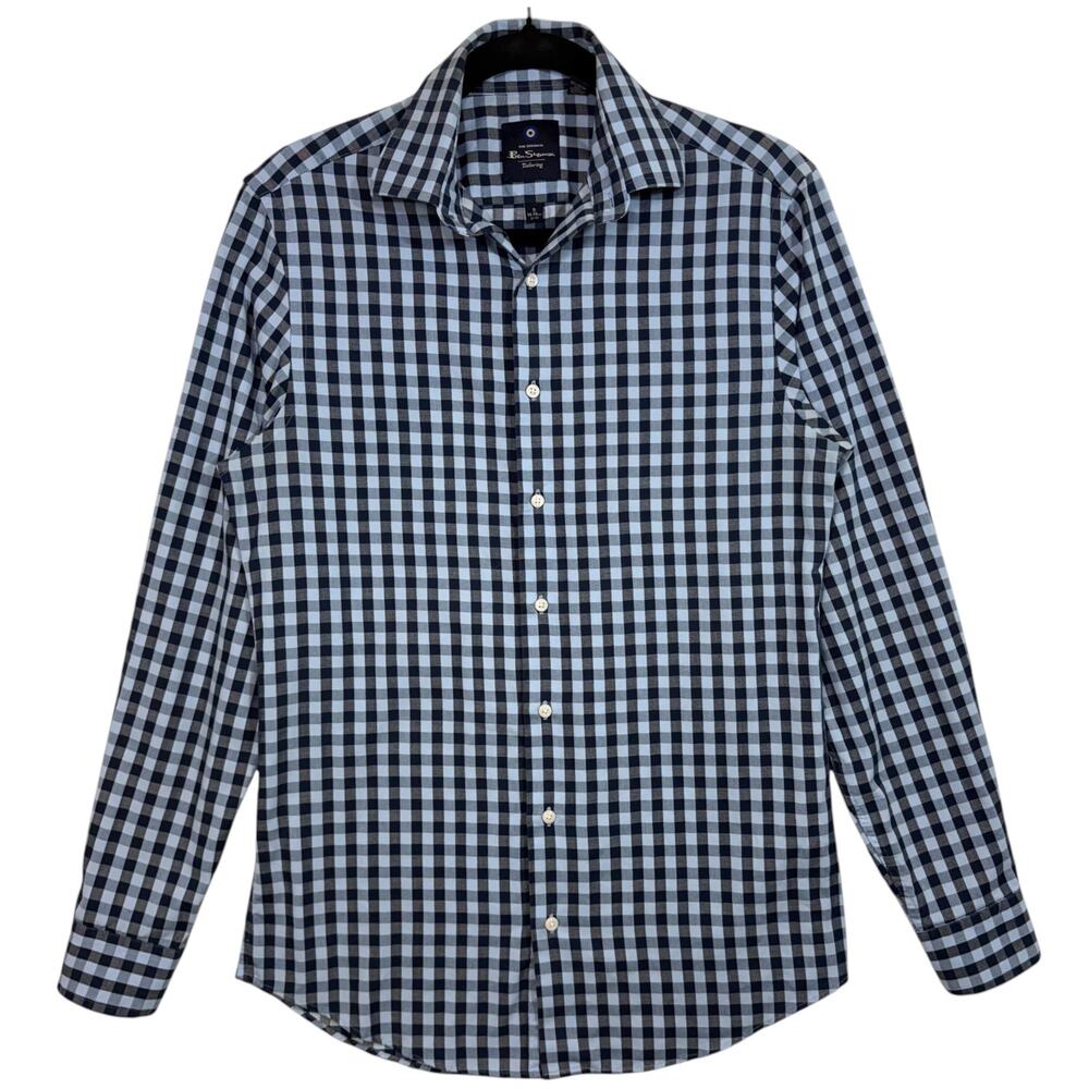 Ben Sherman S 14-14.5 32-33 Gingham Plaid Blue Button Down Shirt Preppy Formal